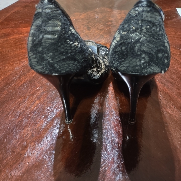(Sh698) Deb,Black Lace Heels, 7.5,Open Toe - Picture 4 of 13